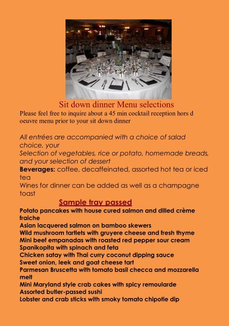 Sample sit down dinner menu - Chouinard's Cuisine