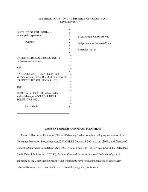 Consent Order and Final Judgment - News Room, DC