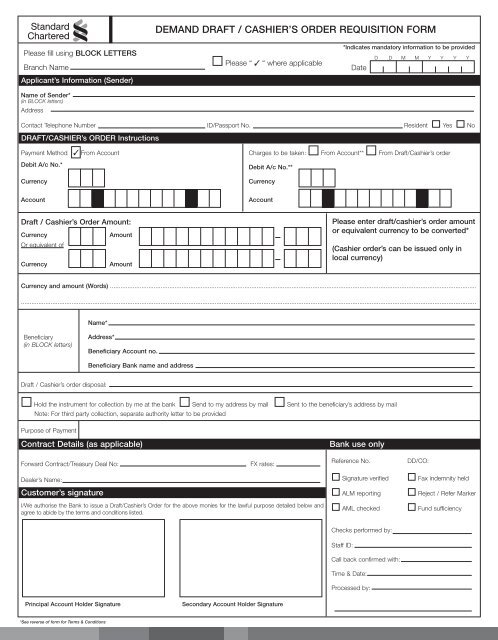 Demand Draft/Cashier's Order - Standard Chartered Bank