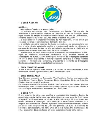 A ABA Ã©.... ... A AssociaÃ§Ã£o Brasileira de Aeromodelismo ... - Aeronline