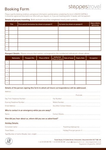Booking Form - Steppes Travel