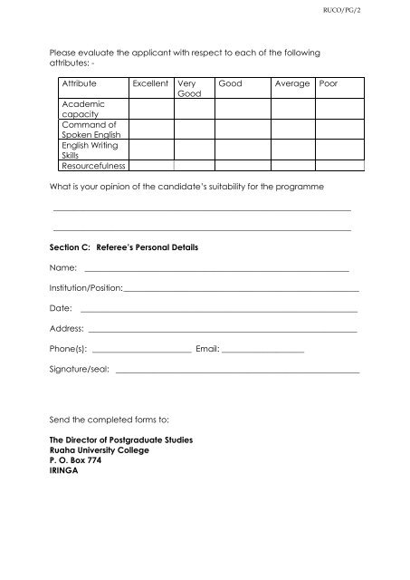 Postgraduate Application Form - Ruaha University College