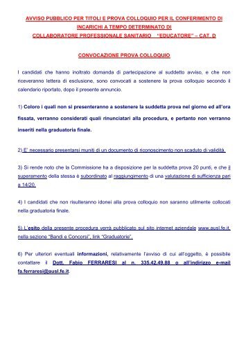 convo_av EDUCATORE 2012-.pdf - Azienda USL di Ferrara