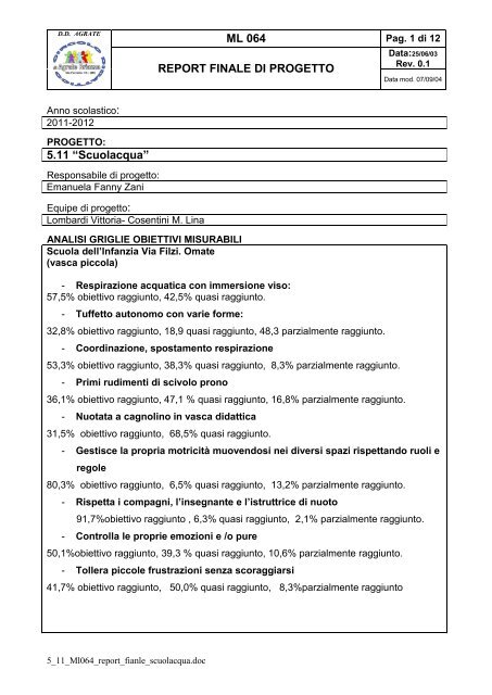 ML 064 REPORT FINALE DI PROGETTO 5.11 âScuolacquaâ