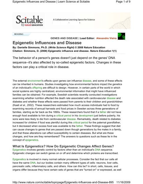 Article 3 Epigenetic Influences and Disease - Hart High School