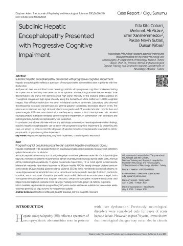 Subclinic Hepatic Encephalopathy Presented with ... - DÃ¼ÅÃ¼nen Adam