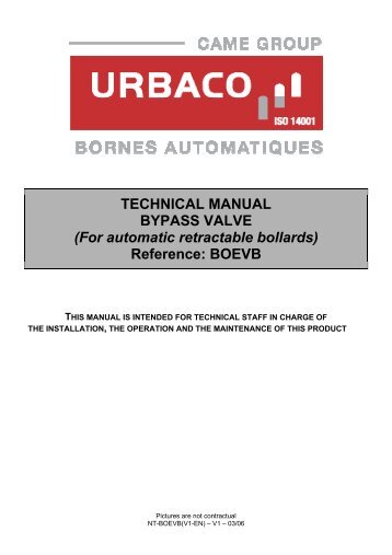 TECHNICAL MANUAL BYPASS VALVE - URBACO : Bollards