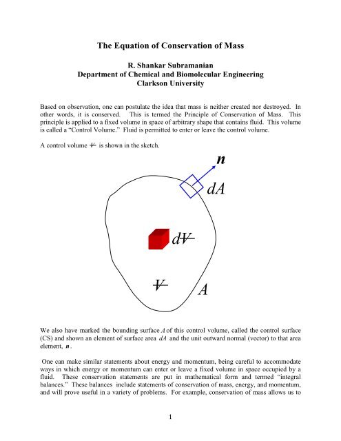 Conservation of Mass - Clarkson University