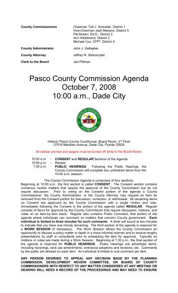 Pasco County Commission Agenda October 7, 2008 10:00 a.m. ...