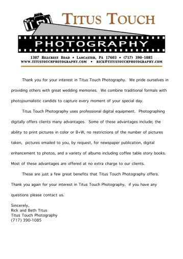 Wedding Packages - Titus Touch  Photography