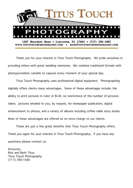 Wedding Packages - Titus Touch  Photography