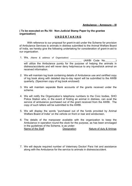 Undertaking Format - Animal Welfare Board of India Undertaking Format - Animal Welfare Board of India