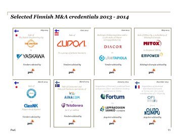 Selected Finnish M&A credentials 2011 - 2013 - PwC
