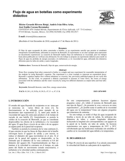 Flujo de agua en botellas como experimento didÃ¡ctico [PDF]