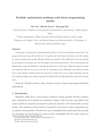 Portfolio optimization problems with linear programming models