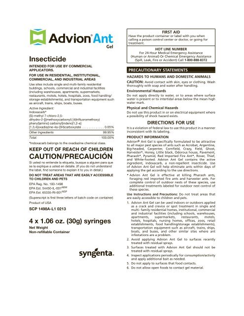Advion Ant Gel Label - Wil-Kil Pest Control
