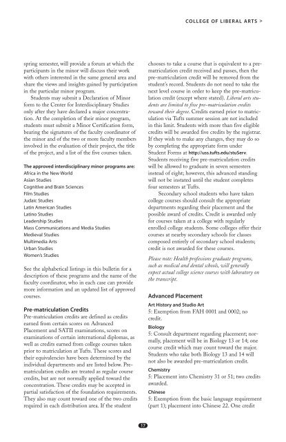 Arts, Sciences, and Engineering 2010-2011 Bulletin - USS at Tufts