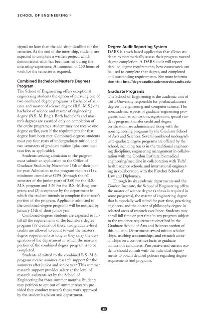 Arts, Sciences, and Engineering 2010-2011 Bulletin - USS at Tufts