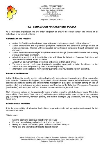 4.3 BEHAVIOUR MANAGEMENT POLICY - Autism Bedfordshire