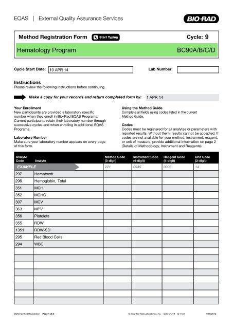 Eqas Method Registration Forms Hemoglobin Program Qcnet