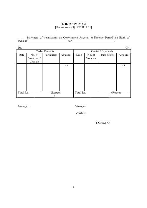 T. R. FORM NO. 1 - Finance Department