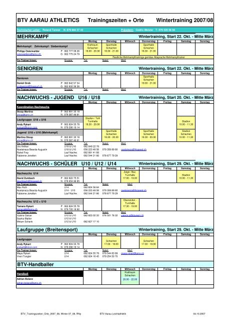 BTV AARAU ATHLETICS Trainingszeiten + Orte Wintertraining 2007 ...