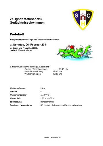 27. Ignaz Matuschczik GedÃ¤chtnisschwimmen - Sport Club Herford