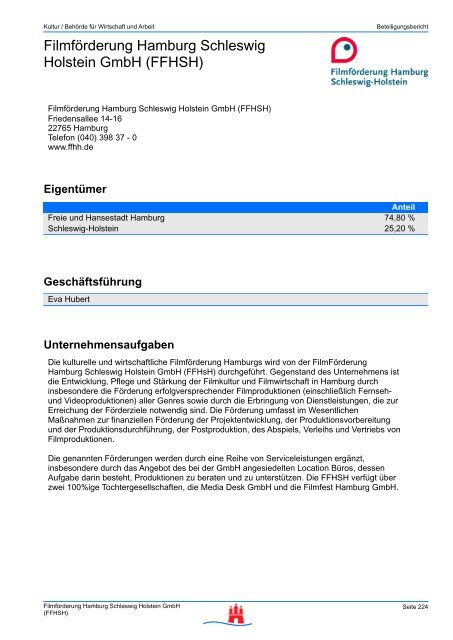 Eigentümer - FHH Beteiligungsbericht - Hamburg