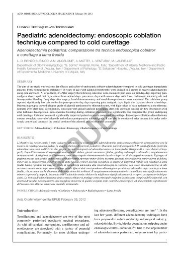 Paediatric adenoidectomy - Acta Otorhinolaryngologica Italica