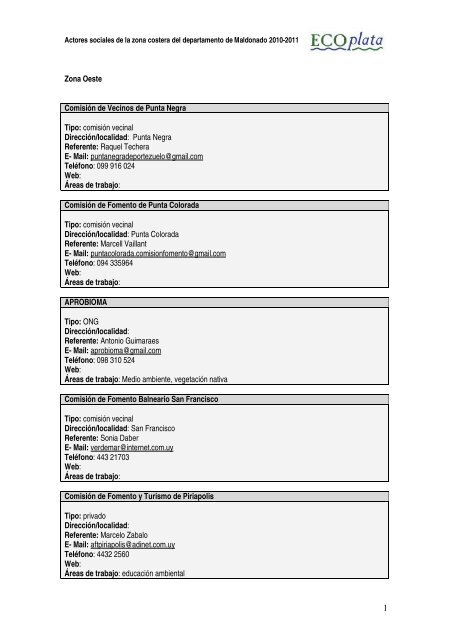 Actores sociales zona costera Maldonado - Programa EcoPlata