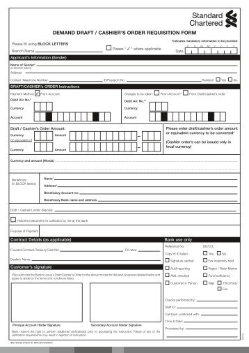 Demand draft / cashier's order requisition form - Standard Chartered ...
