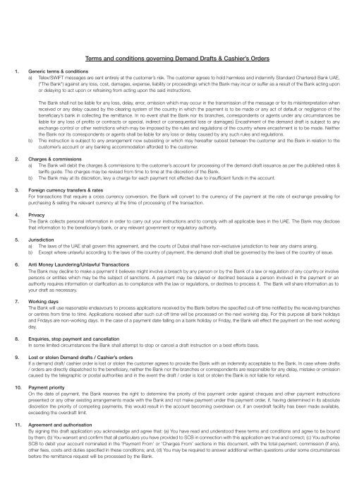 Demand draft / cashier's order requisition form - Standard Chartered ...
