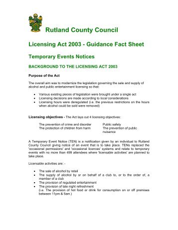 RCC- Temporary Events Notices - Rutland County Council