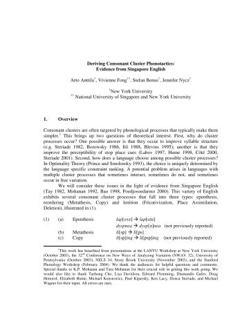 Deriving Consonant Cluster Phonotactics - Columbia University