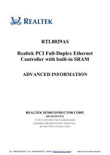 RTL8029AS Realtek PCI Full-Duplex Ethernet ... - Cornelius-Consult
