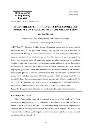 study the effect of glycols base cosolvent additives