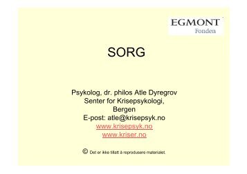 Psykolog, dr. philos Atle Dyregrov Senter for Krisepsykologi, Bergen ...