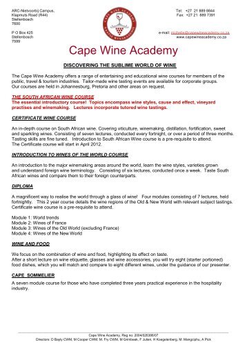 course information - Cape Wine Academy