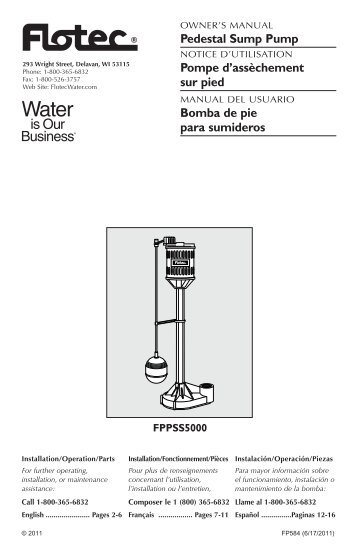 Pedestal Sump Pump Pompe d'assèchement sur pied ... - Flotec