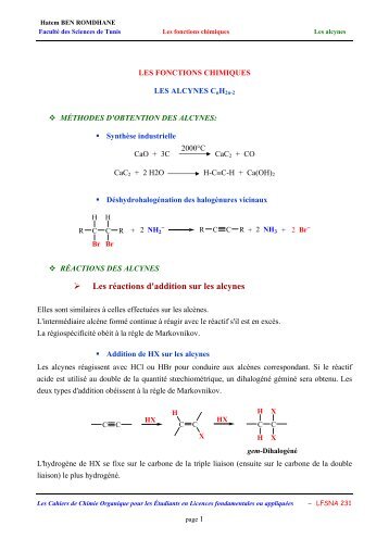 Les rÃ©actions d'addition sur les alcynes - Orgapolym