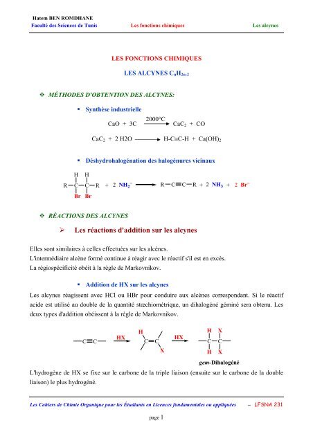 Les rÃ©actions d'addition sur les alcynes - Orgapolym