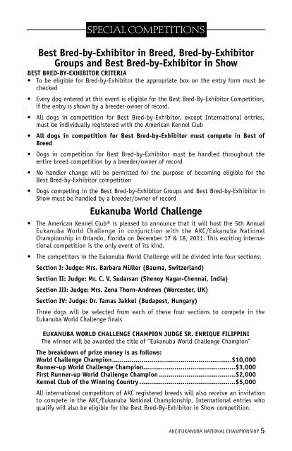 2011 AKC/Eukanuba National Championship Premium List