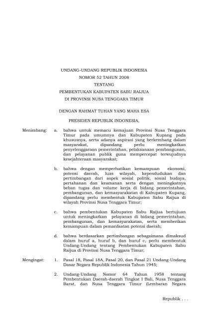 Pembentukan Kabupaten Sabu Raijua Di Provinsi Nusa Tenggara