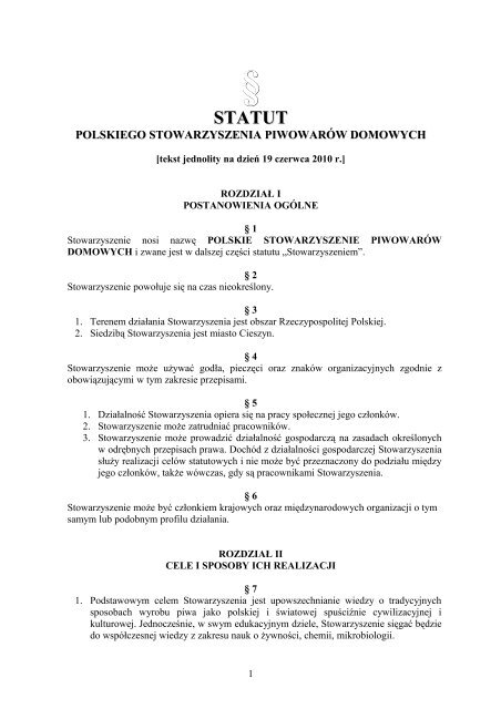 statut - Polskie Stowarzyszenie PiwowarÃ³w Domowych