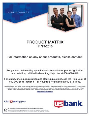 Cover - Product Matrix Guide - U.S. Bank