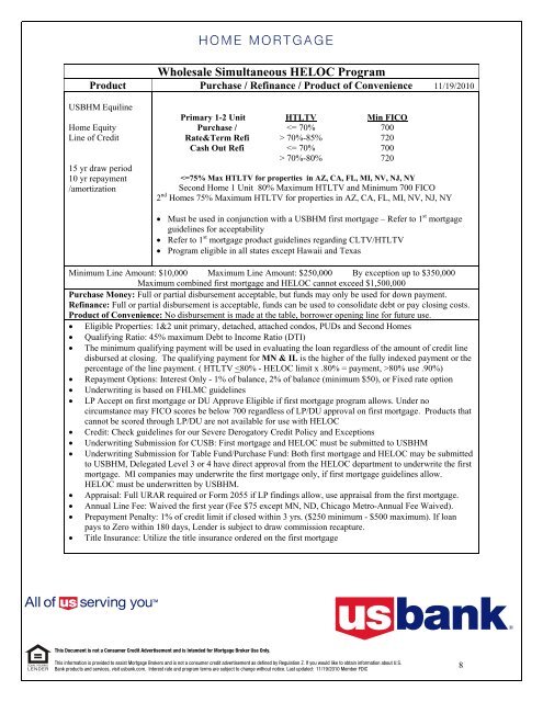 Cover - Product Matrix Guide - U.S. Bank