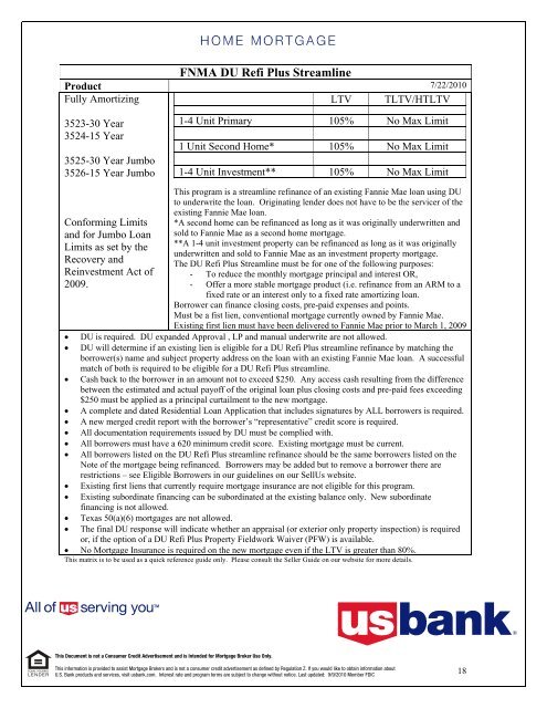 Cover - Product Matrix Guide - U.S. Bank