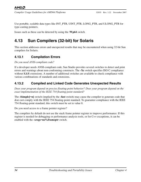 Compiler Usage Guidelines for 64-Bit Operating Systems on AMD64 ...