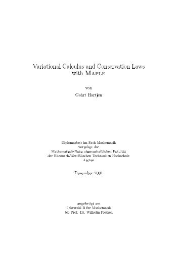 Variational Calculus and Conservation Laws with Maple von Gehrt ...