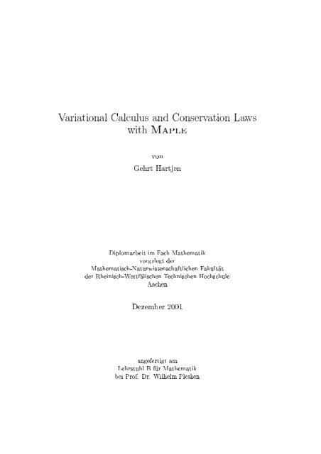 Variational Calculus And Conservation Laws With Maple Von Gehrt